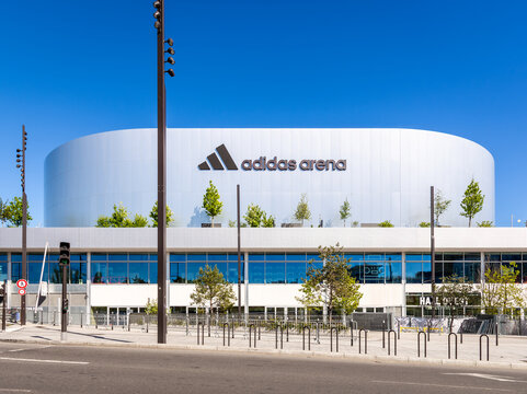 Paris, France - April 7, 2026: West view of the Arena Porte de la Chapelle, aka Adidas Arena, a 8,000 seats sports and concert venue, home arena of the Paris Basketball club, opened in 2024.