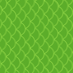 Seamless Green Fish Scale Pattern Background.ideal for wallpaper, textile prints, fabric design, wrapping paper, packaging, stationery, and modern surface patterns. © Budiawan