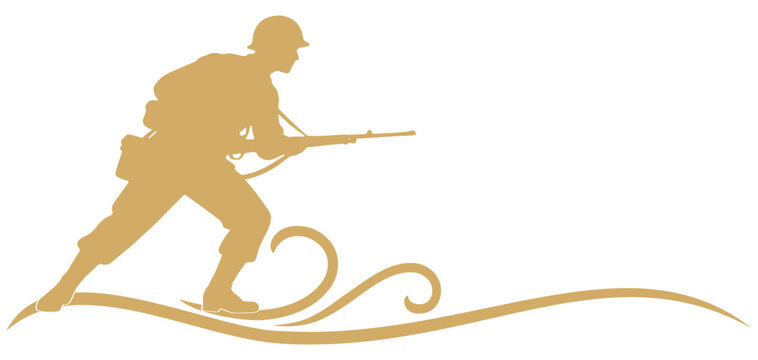 Vector silhouette illustration of a soldier advancing bravely on the battlefield