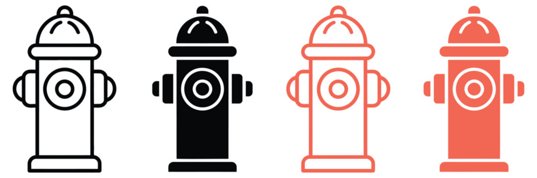 Fire hydrant icon set line and solid styles black and red emergency water access symbol firefighter safety industrial safety illustration a vector design