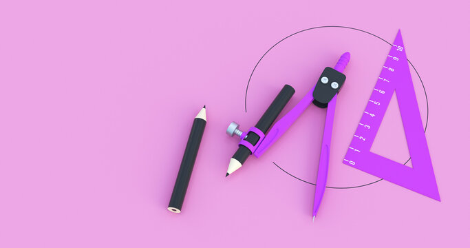 plastic compass with pencil 3d render