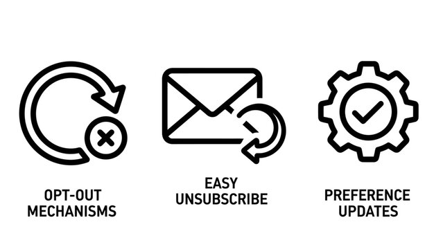 Opt-out mechanisms easy unsubscribe preference updates marketing icons with unsubscribe preference marketing subscription settings communication management software interface customer