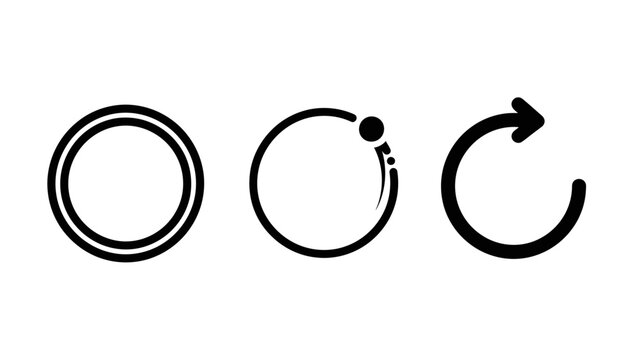 Set of three simple circular loading and refresh arrow icons with interface animation progress rotation internet minimalist collection navigation indicator movement direction business