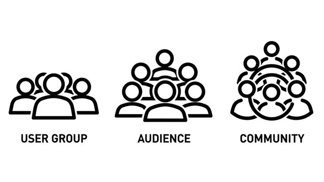 Social communication and engagement icons set user group audience and community network with community audience connection engagement communication interaction membership business marketing