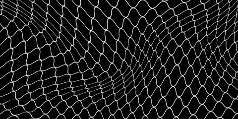 Fishing net seamless pattern. Soccer and football gates mesh. Fishnet texture. Basketball hoop and hockey net pattern. Sportswear texture. Chain link fence. Vector illustration on black background. © maimuna