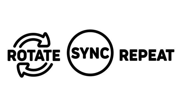 Rotate sync and repeat cycle process concept icons with synchronization software interface application connection transfer technology function management workflow repeatable repetition