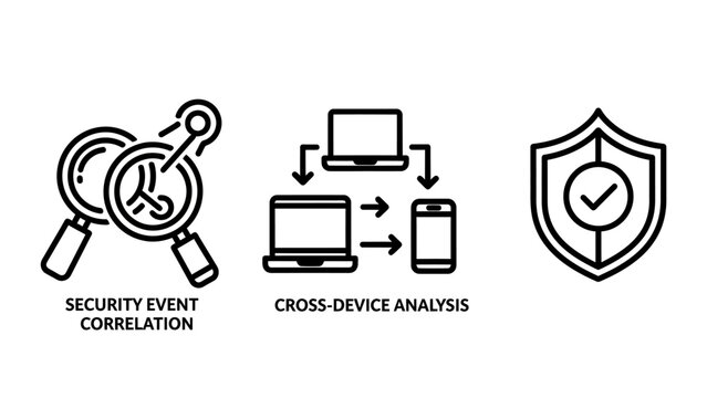 Set of cybersecurity and network analysis icons with security analysis cybersecurity monitoring correlation technology protection internet computer software information infographic