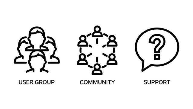 Community and user support concept icons set with community question networking teamwork collaboration connection assistance customer relationship dialogue association organization