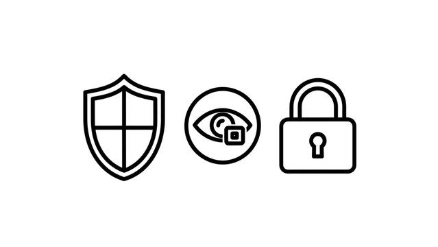 Digital security and protection icons featuring a shield eye and padlock symbols security protection internet technology encryption surveillance authentication guarantee identity graphics