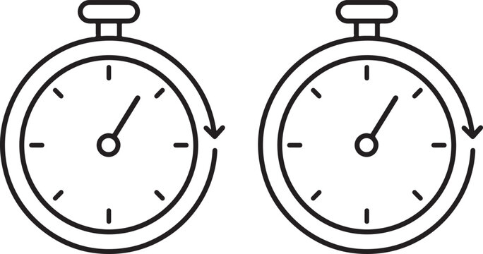 Stopwatch refresh outline icon set vector isolated on white background, black stopwatch refresh outline icon transparent PNG set