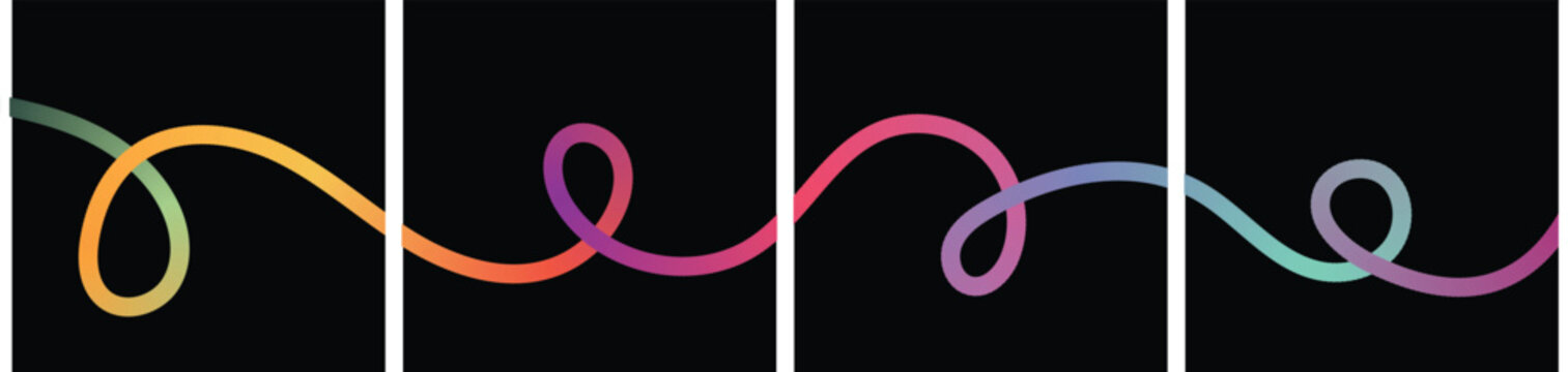 Abstract colorful gradient line forming continuous loops and waves against a dark background, showcasing smooth transitions and fluid motion.