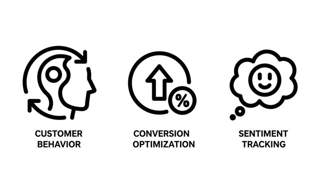 Customer behavior analytics and conversion optimization icons with e commerce analytics behavior conversion optimization sentiment tracking marketing business customer feedback strategy