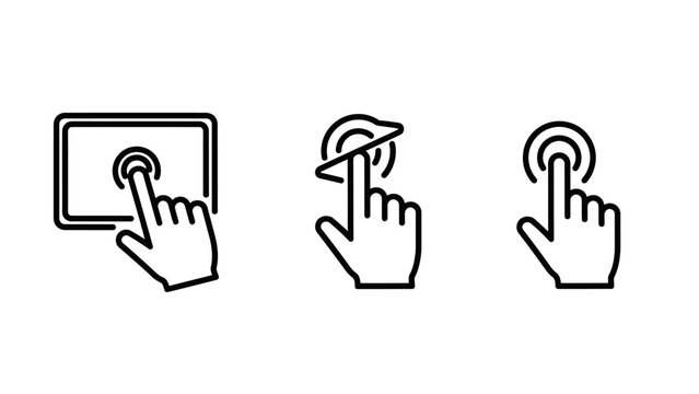 User interaction touch screen gesture icons including screen tap and clicking motions for mobile device interface design with gestures interaction clicking interface fingerprint technology