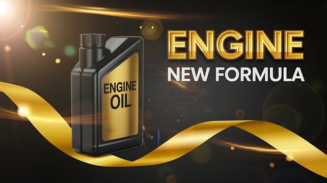 Black Engine Oil Bottle With New Formula Advertising Background
