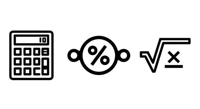 Calculator percentage symbol square root icon representing math and calculations with calculator percentage calculation mathematics arithmetic equation technology business education learning