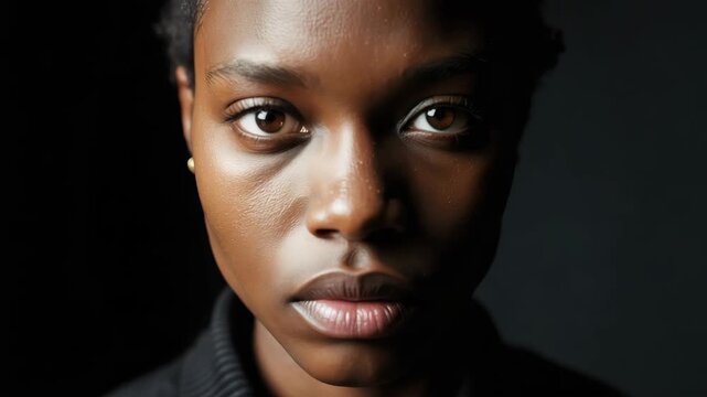 Young female portrait close up of young woman with dramatic low key lighting and contemplative calm
