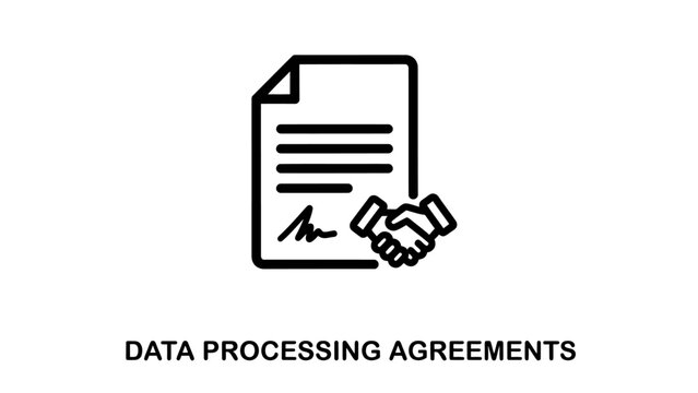 Document icon with handshake: data processing agreements and partnership agreement signing agreement text agreement document handshake processing business partnership contract collaboration
