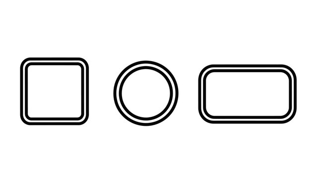 Collection of three simple black outline geometric shape icons featuring a square a circle and a rounded rectangle geometric rectangle minimalist collection illustration background interface
