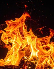 Fototapeta premium A vibrant and intense close-up captures the dynamic beauty of a roaring fire.