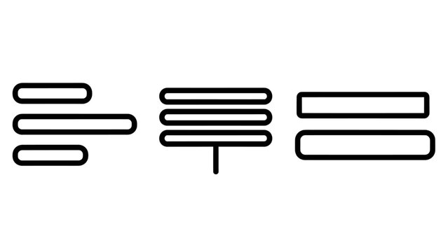 Abstract list alignment and text formatting icon set with alignment interface paragraph structure document processor software application minimalist arrangement elements standard drafting