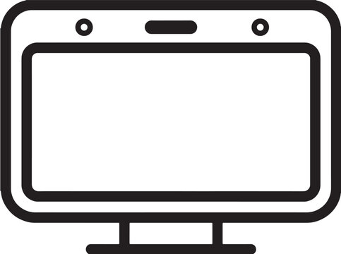 Monitor screen icon with thick black outline and minimal UI controls for software interface and technology branding
