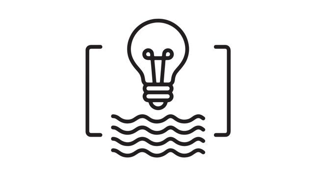 Light bulb with water waves icon inside square brackets for renewable energy and idea concepts featuring sustainability, eco, concept with
