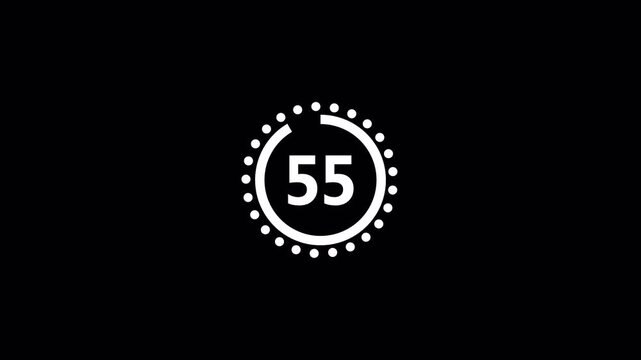One minute countdown timer animation from 60 to 0 seconds on transparent background in 4k Animation with Alpha Channel , 60 second countdown timer, Countdown video.