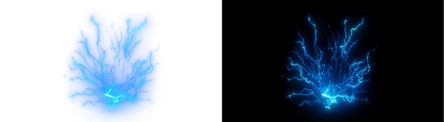 Obraz premium PNG image of&nbsp;Bright blue electric lightning bolt energy sparks on transparent background