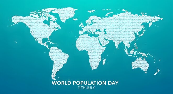 World population day concept with a world map made of human silhouettes