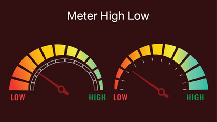 High Low Meter Dashboard Illustration with Colorful Gauge Indicators, Performance Level Measurement Graphic Showing Risk, Progress and Rating Scale Concept © Sync Stock