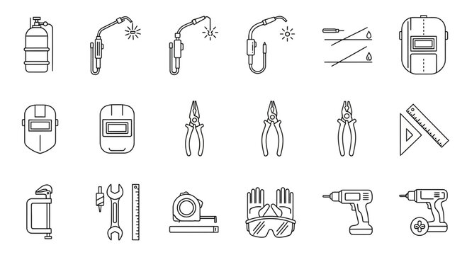 Welding and Metalworking Equipment Line Icon Set