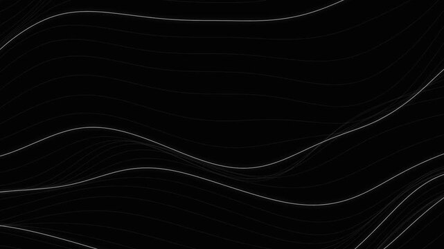 Abstract background with flowing white lines on black, minimalist wave pattern design