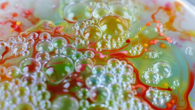 Detailed View Of Organic Bubble Surfaces Featuring Pigment Streaks And Reflective Beads For Creative Visuals