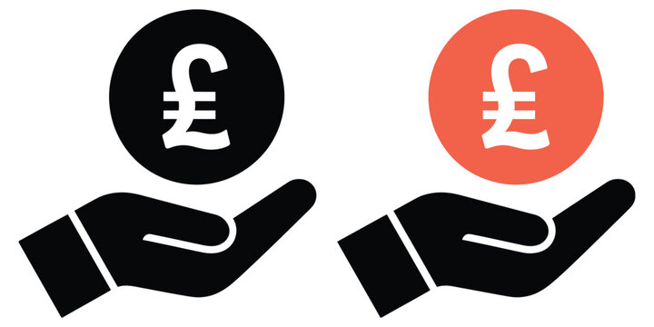 Hands holding British pound coins icon vector representing money handling finance currency transactions banking investment apps modern flat design