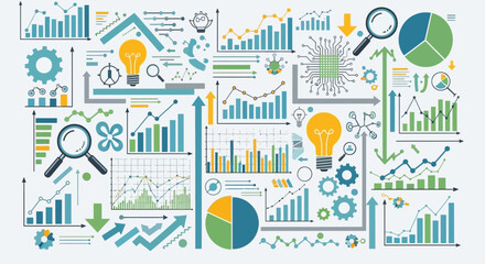 Obraz premium Comprehensive collection of business and financial data charts and graphs with analysis icons.