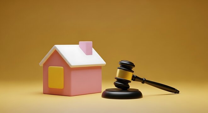Real estate law, property auction, gavel and house model, legal concept