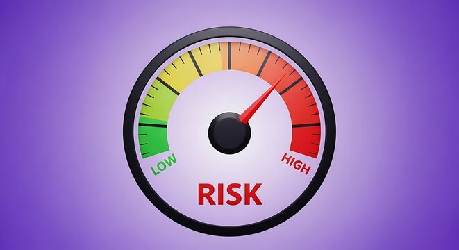Risk meter gauge, high risk indicator, business concept, financial risk assessment tool