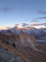 Naklejka premium Sunset over Arolla Valley from Col de Riedmatten – Swiss Alps, Valais