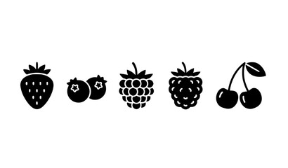 Black silhouette berry icon collection vector with simple fruit shapes isolated on white background © Mst.Razia