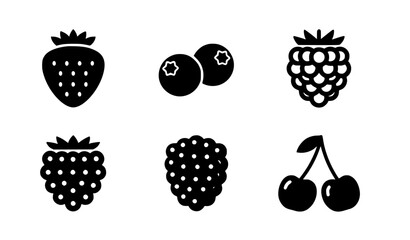 Minimal berry silhouette icon set vector illustration in black simple fruit shapes isolated on white background © Mst.Razia
