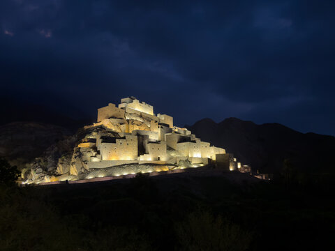 Night view at Thee Ain Heritage Village (Dhee Ayn), Al‑Baha, Saudi Arabia