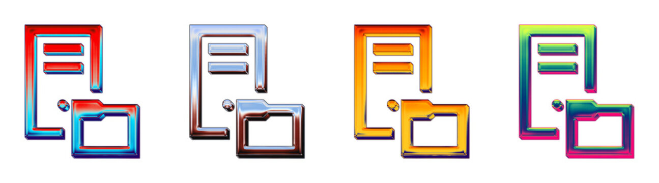 3D rendered plastic icon pack featuring ftp server. Data exchange icon collection and design. Modern icon design. Vibrant colors and soft shadows. Stylized vector icon collection.
