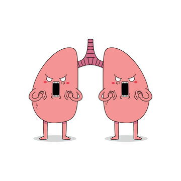 Cute lung human organ cartoon character shocked expression doodle