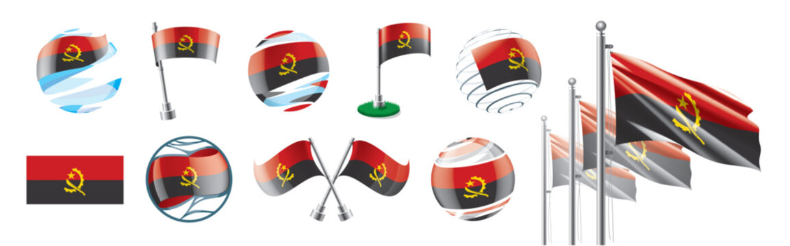 A set of vector Angolan flags of different designs