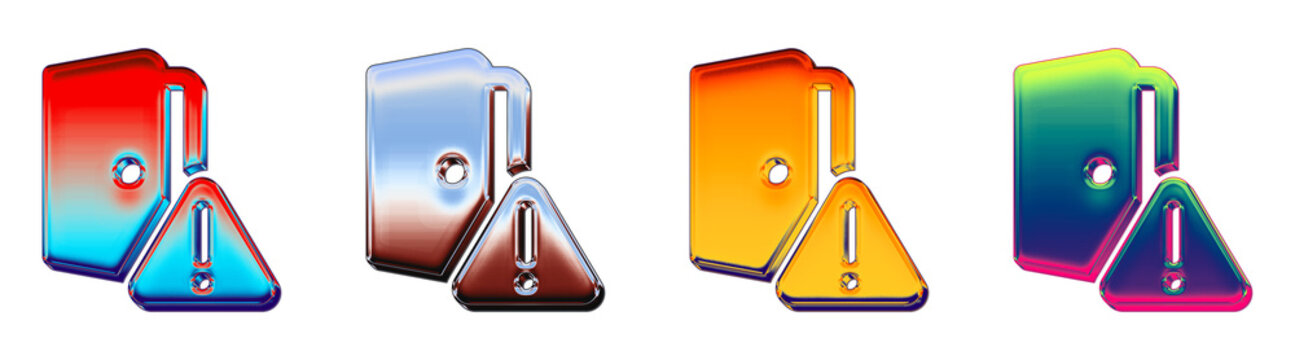 3D rendered liquid glass icon pack featuring door sensor error. Property protection icon collection and design. Modern icon design. Stylized vector icon collection.