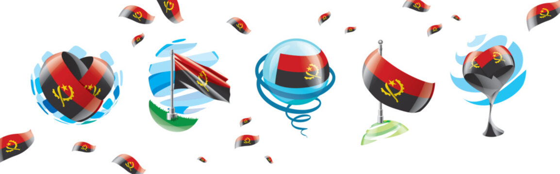 Vector set of the Angolan flag in various creative designs