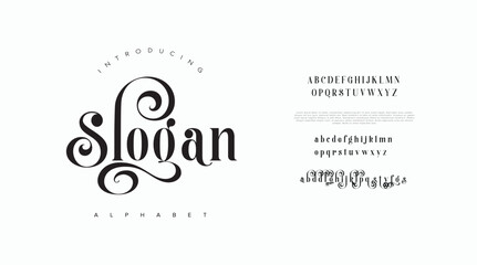 Obraz premium Luxury Serif Minimal Fashion logo font. Classic Modern Typography decoration Elegant alphabet beauty logotype fonts, wedding, logos. vector illustration