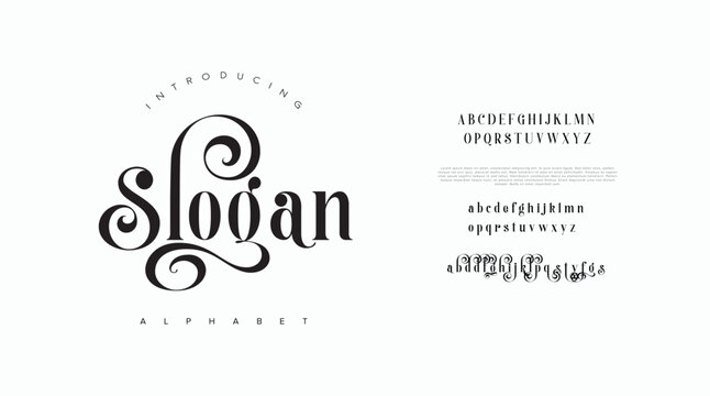 Luxury Serif Minimal Fashion logo font. Classic Modern Typography decoration Elegant alphabet beauty logotype fonts, wedding, logos. vector illustration