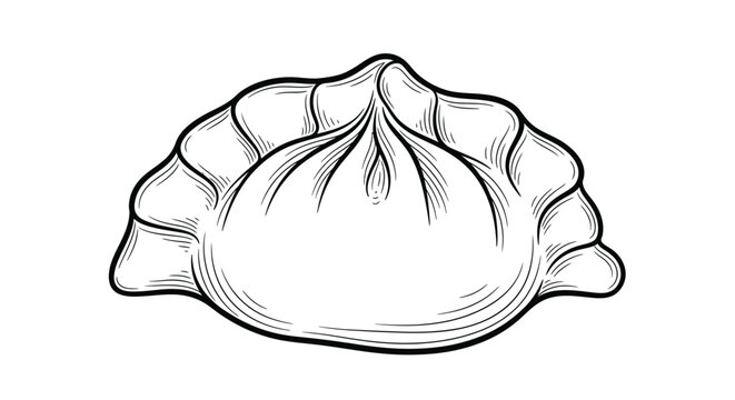 Hand drawn illustration of a pierogi dumpling black and white sketch