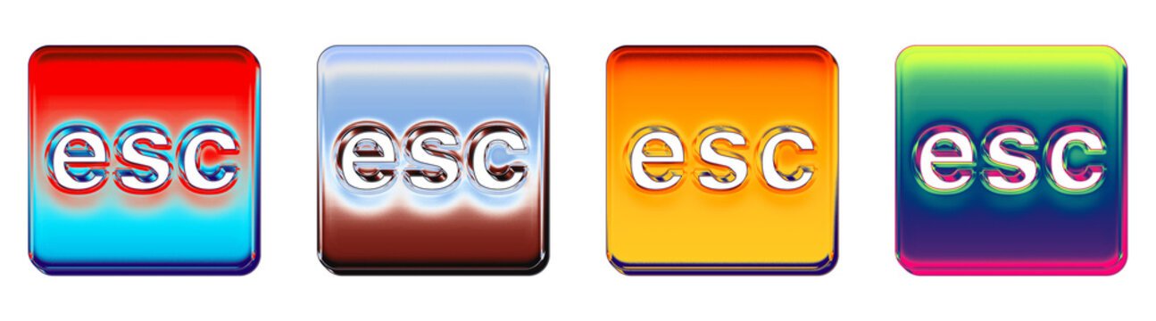 3D icon bundle hologram style - esc mac. Keyboard keys icon collection and design. High quality render design. Stylized vector icon collection. Professional icon set illustration.